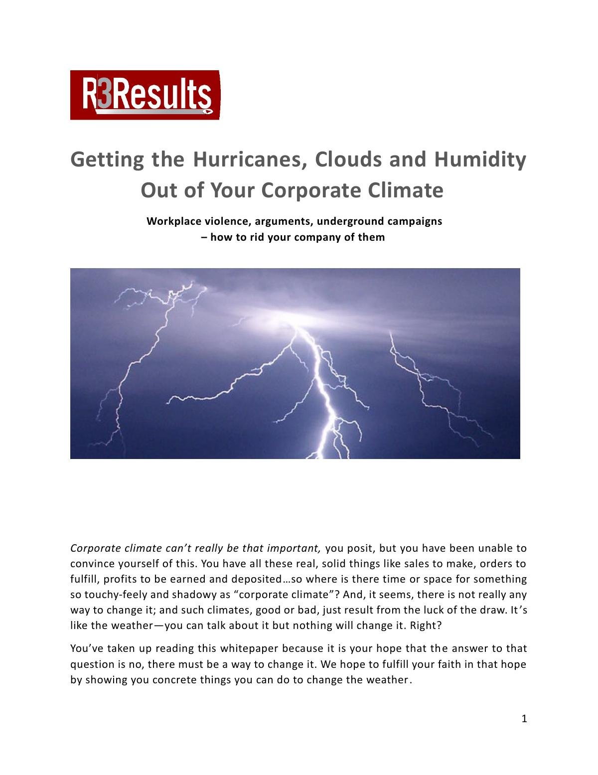 Getting the Hurricanes, Clouds and Humidity Out of Your Corporate Climate