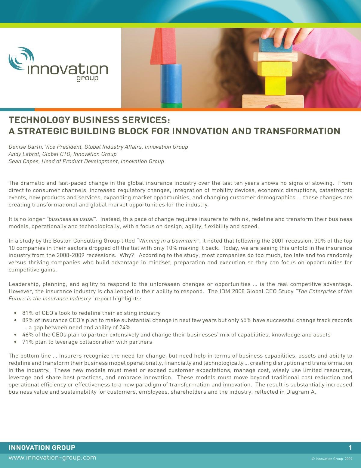 Technology Business Services:Strategic Building Block for Innovation and Transformation
