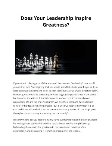 Does Your Leadership Inspire Greatness?