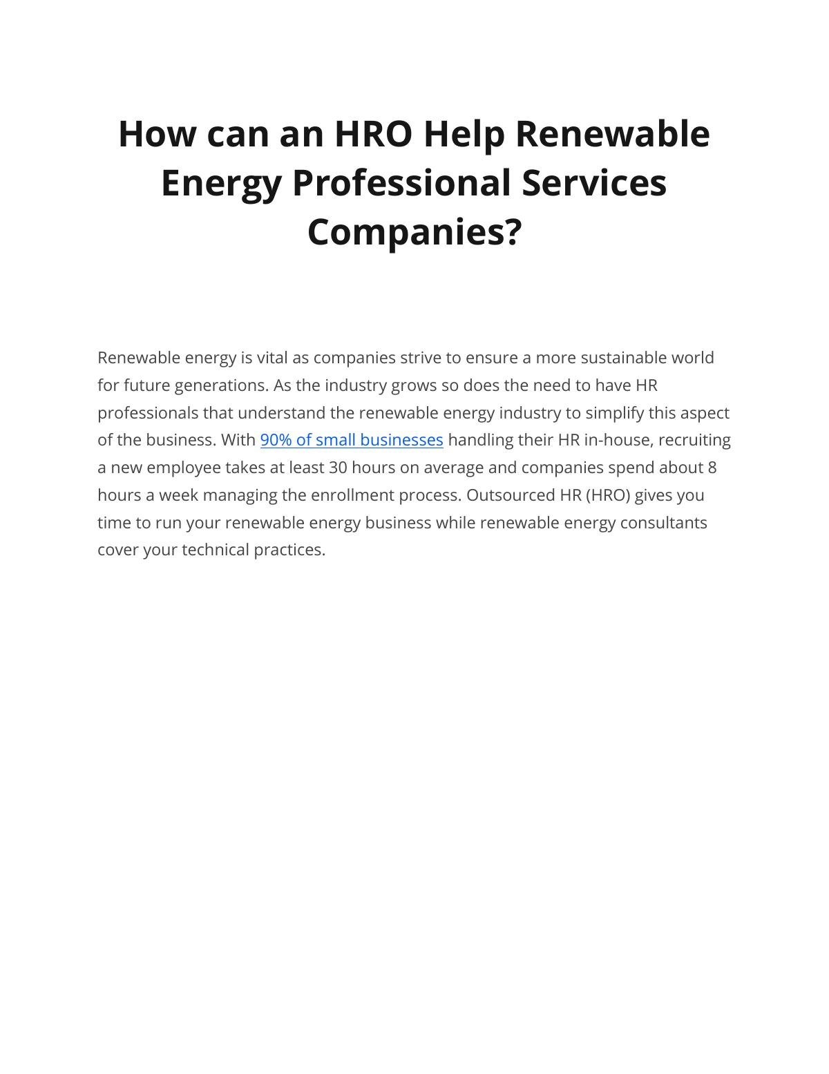 How can an HRO Help Renewable  Energy Professional Services  Companies?