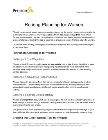 Retirement Planning for Women