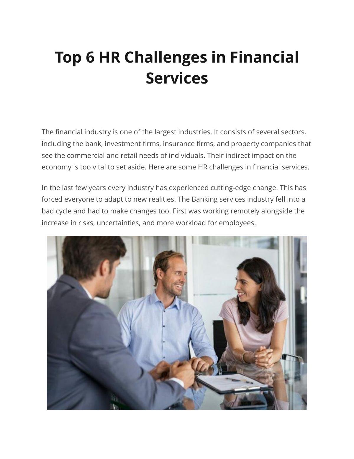 Top 6 HR Challenges in Financial  Services