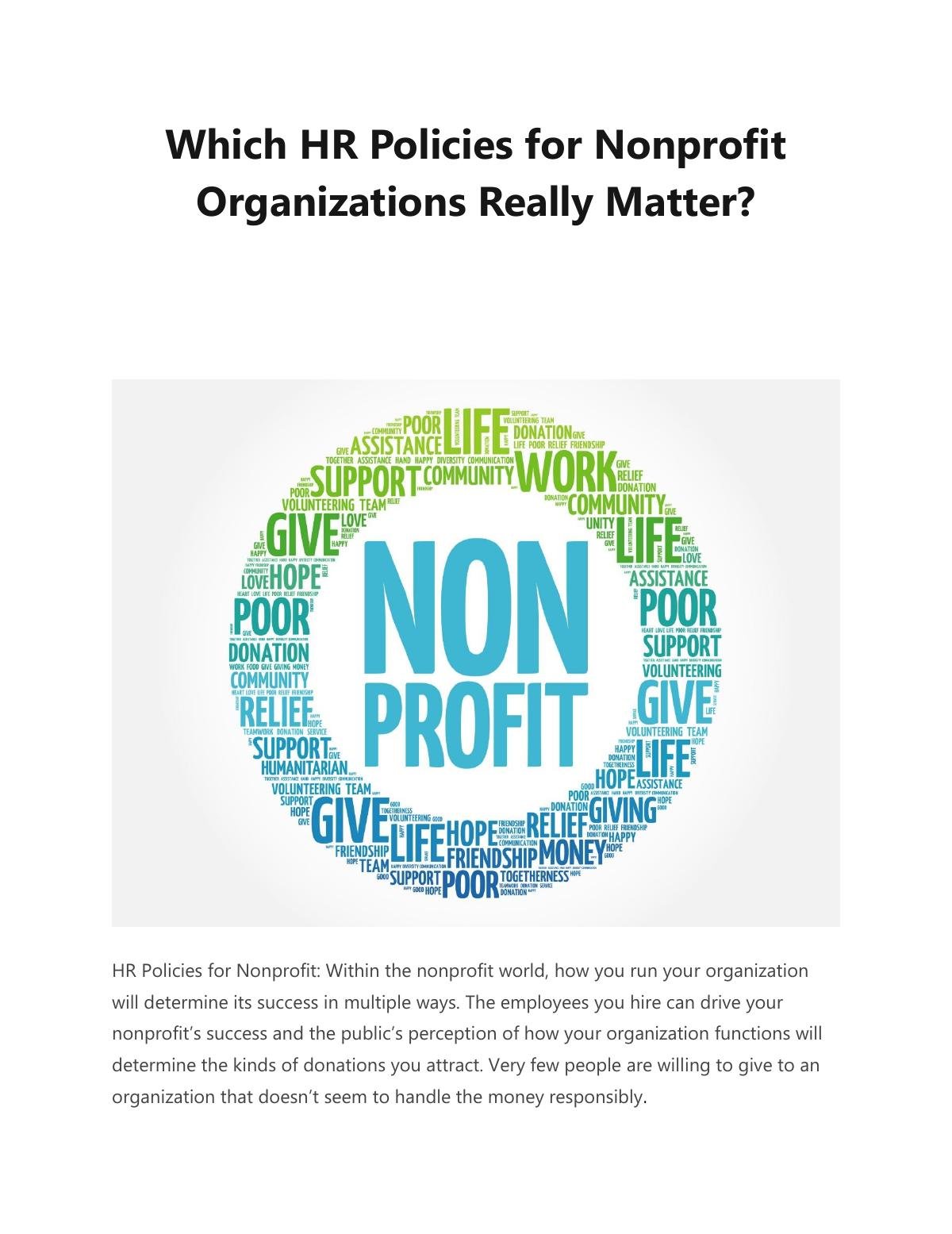 Which HR Policies for Nonprofit Organizations Really Matter?