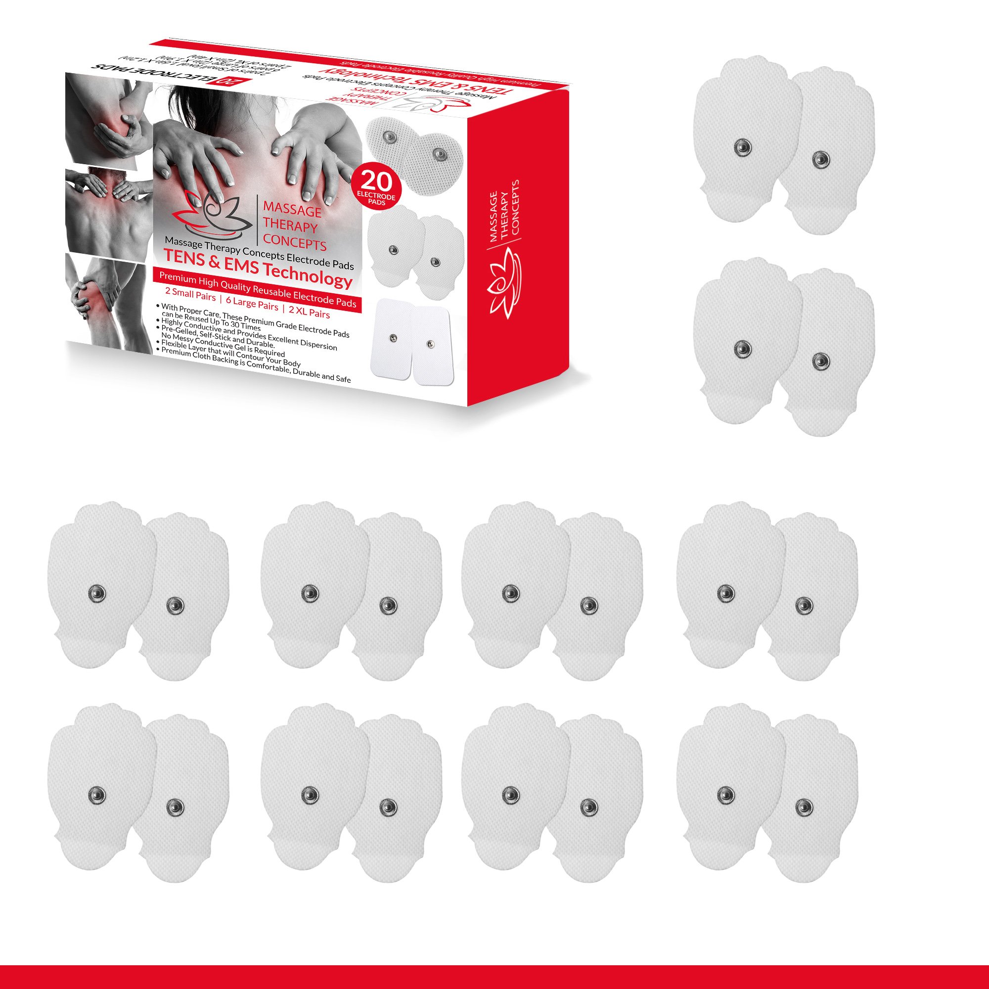 TENS Unit Pads (20 Large Pads) - Premium Quality Snap Replacement Electrodes for TENS and EMS Electr