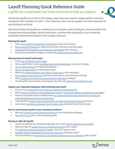 Layoff Best Practices -- with links to 25 key resources