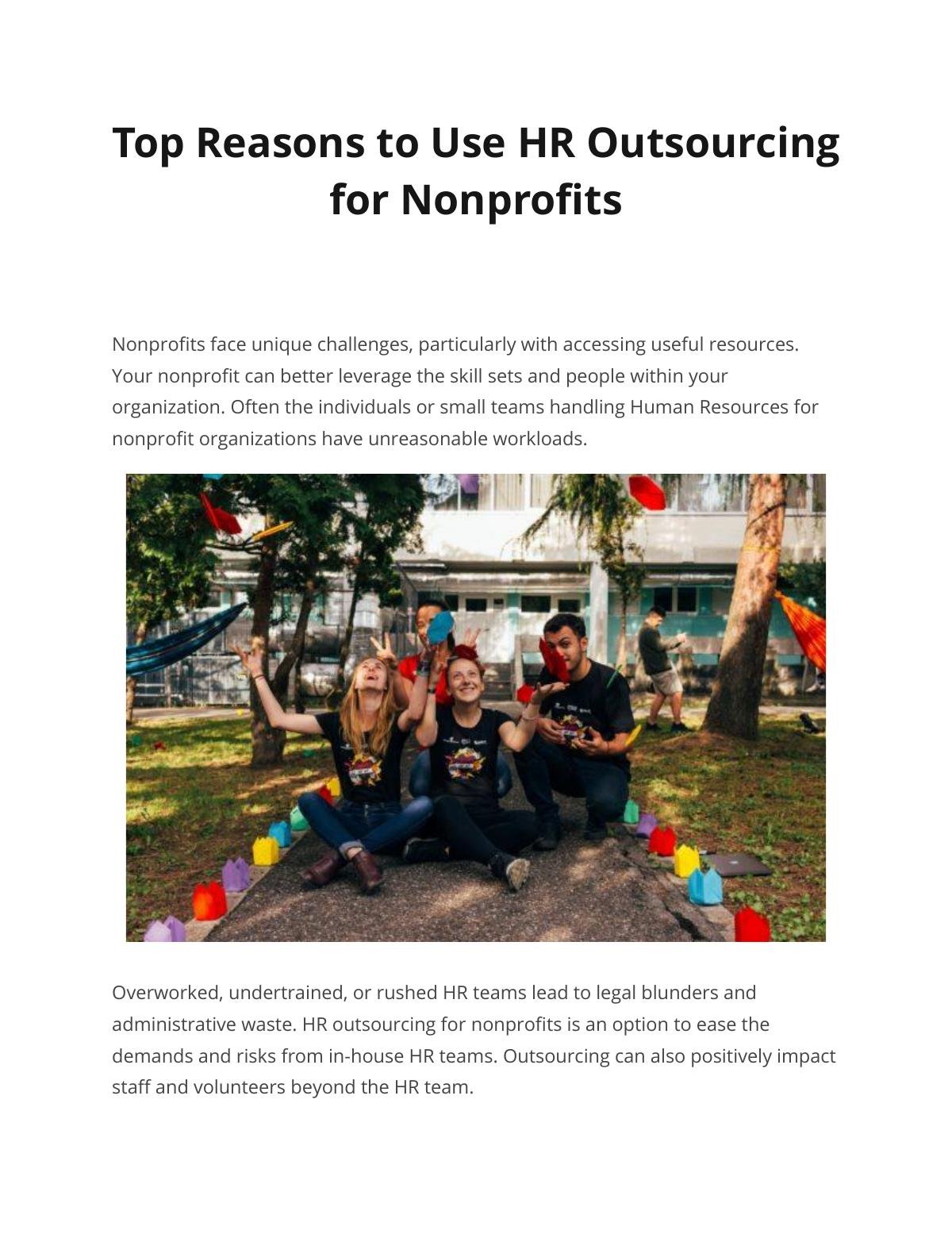 Top Reasons to Use HR Outsourcing for Nonprofits 