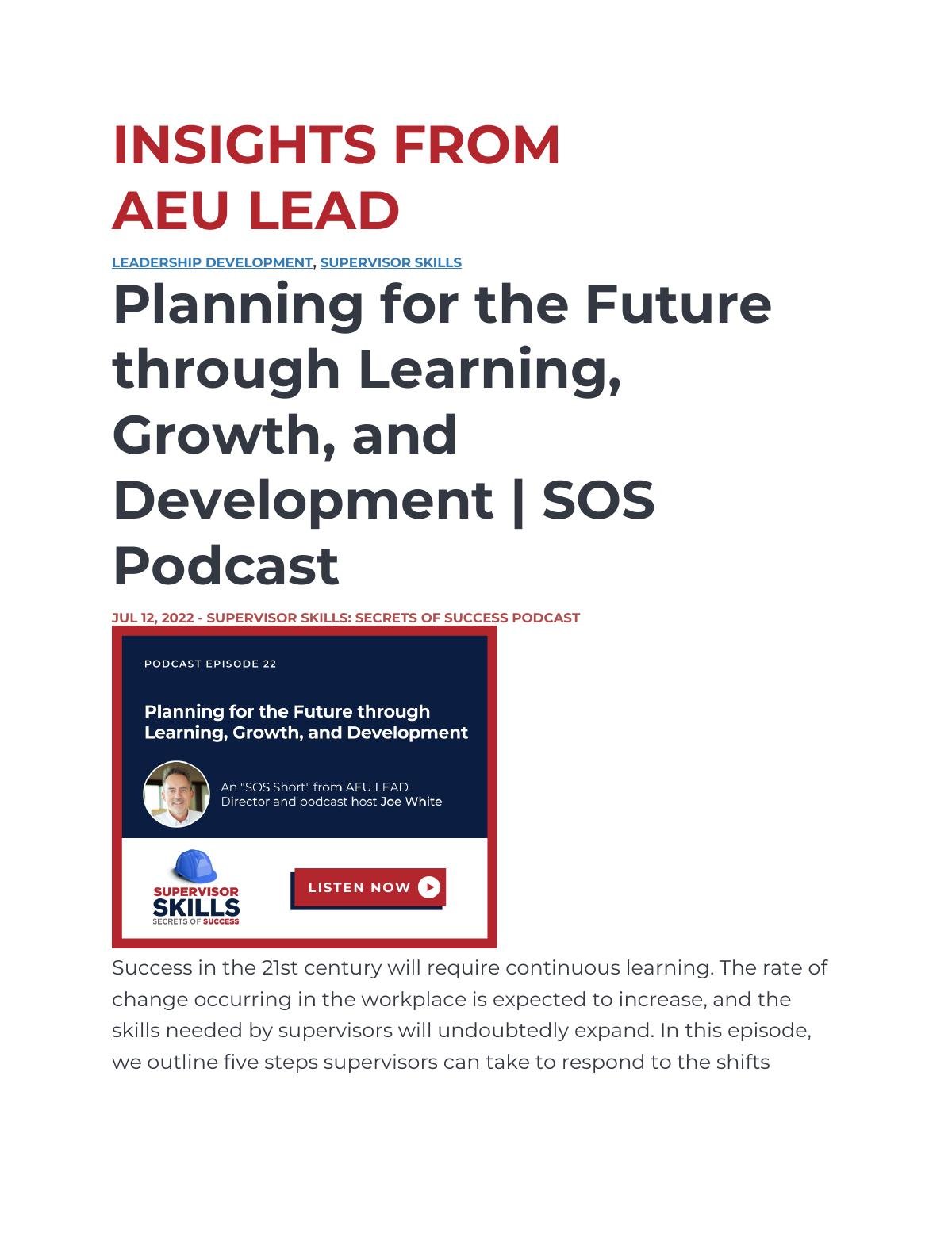 Planning for the Future through Learning, Growth, and Development | SOS Podcast