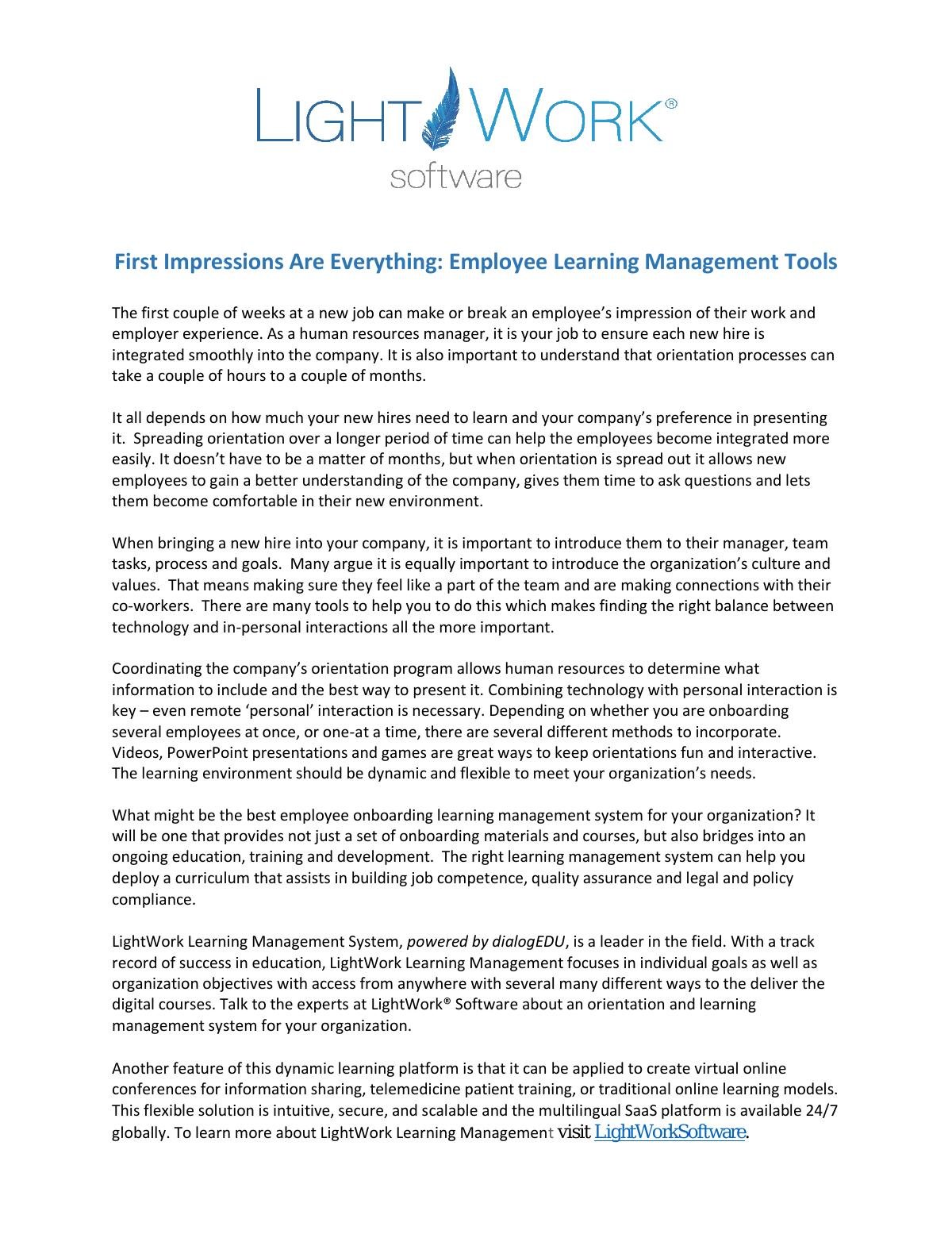 First Impressions Are Everything: Employee Learning Management Tools