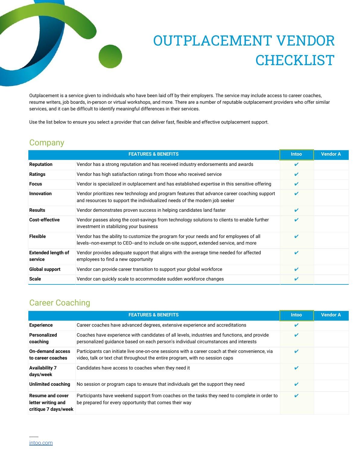 Outplacement Vendor Checklist