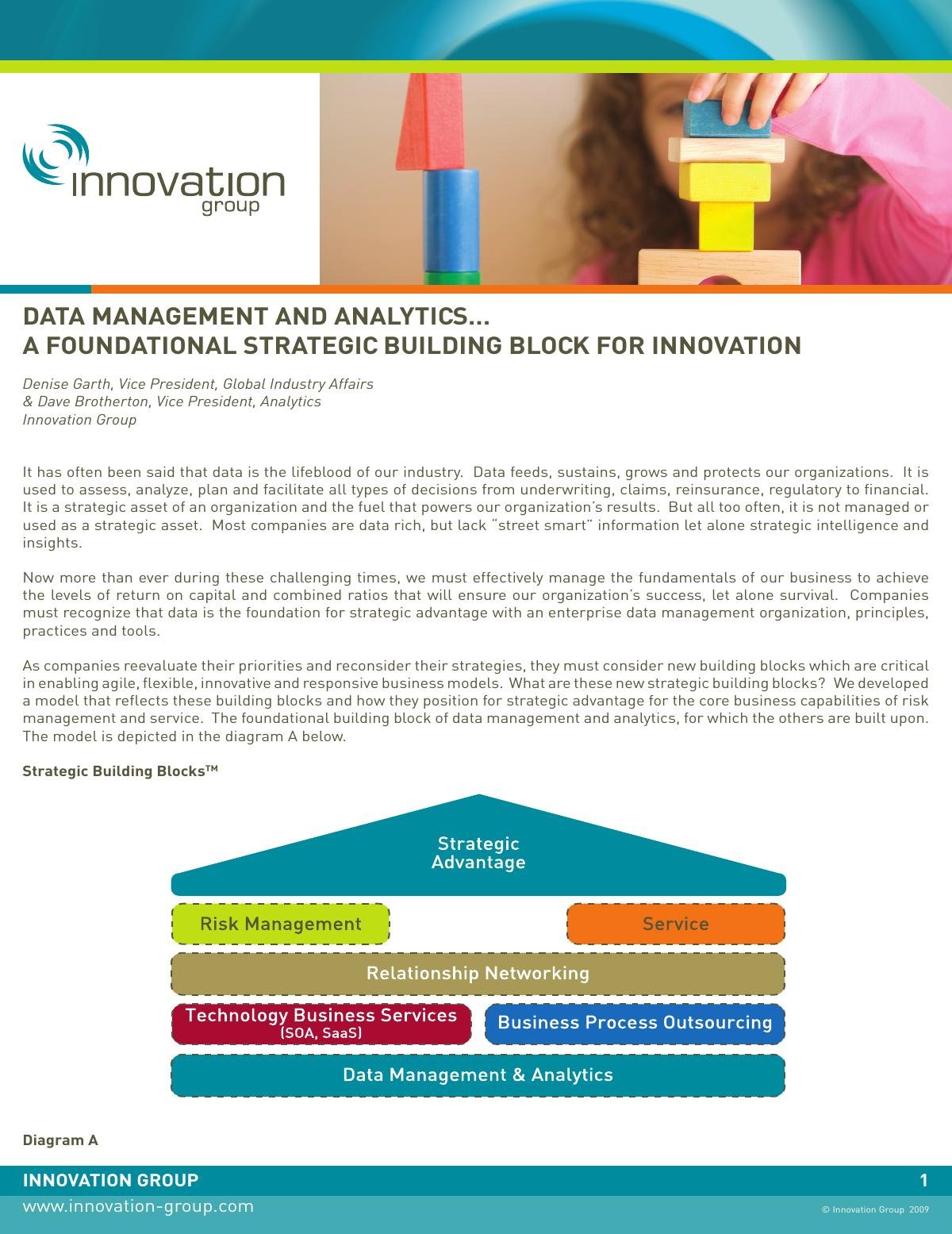 Data Management and Analytics…Foundational Strategic Building Block for Innovation