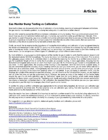 Gas Monitor Bump Testing vs Calibration