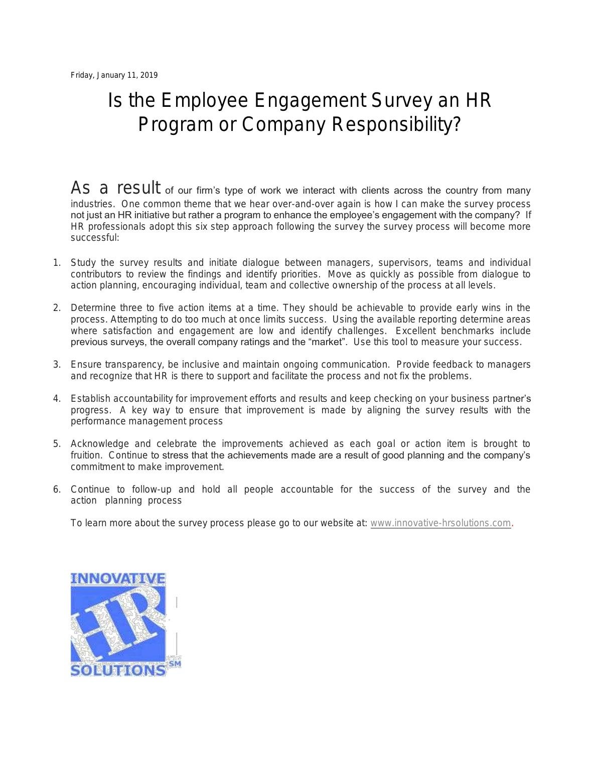 Is the Employee Engagement Survey an HR Program or Company Responsibility?