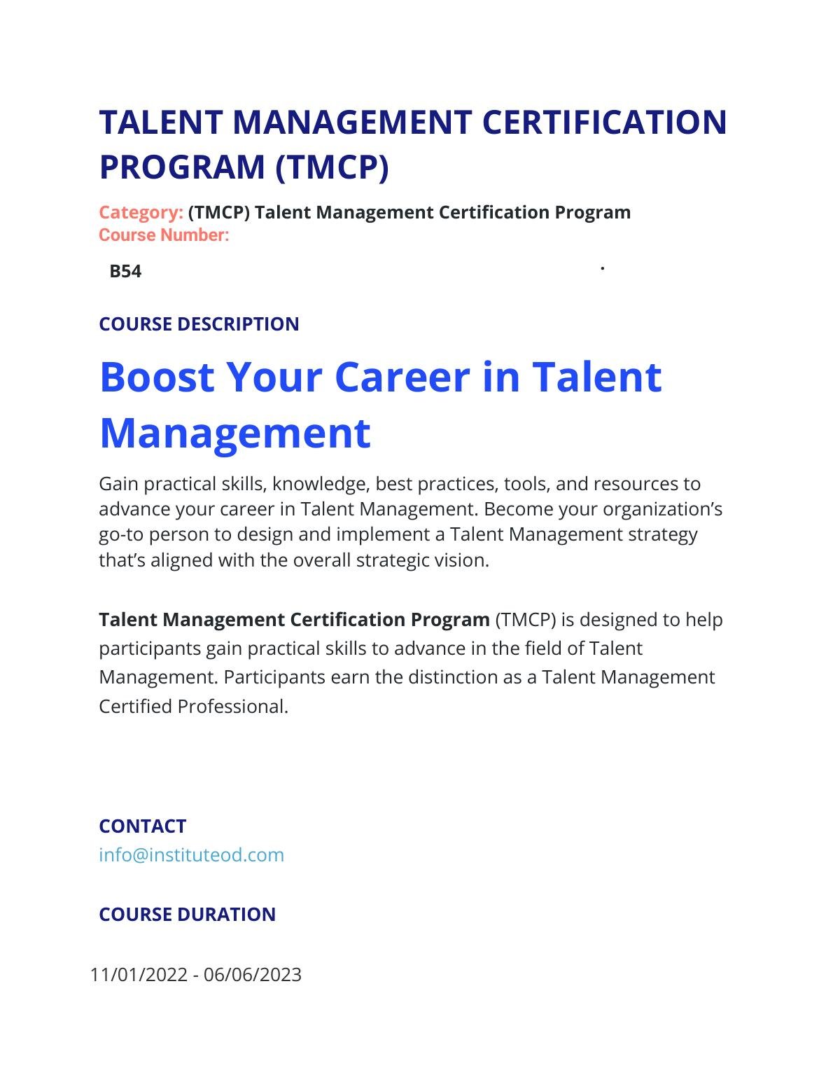TALENT MANAGEMENT CERTIFICATION PROGRAM (TMCP)