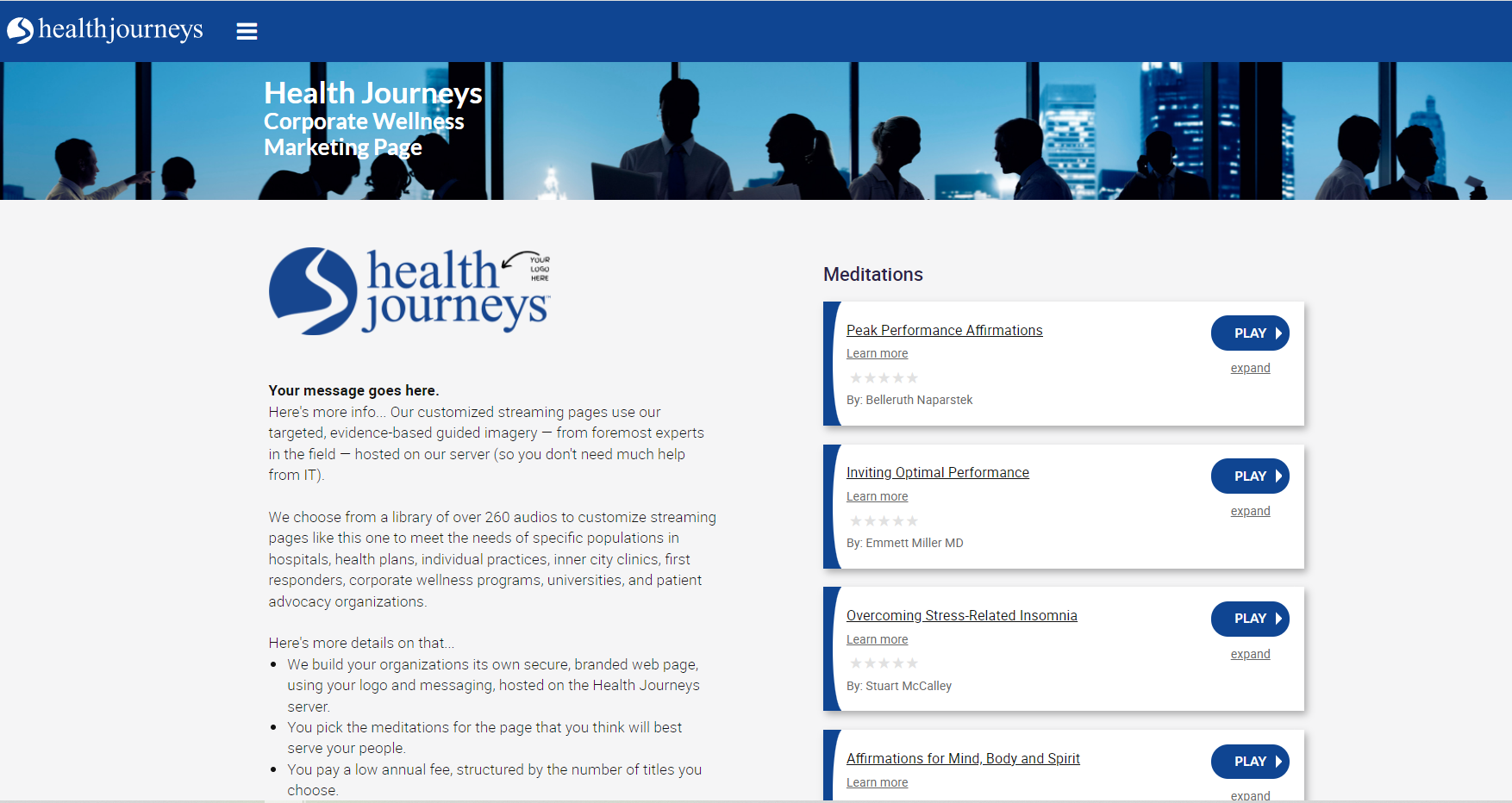 Health Journeys Corporate Wellness Sample Page