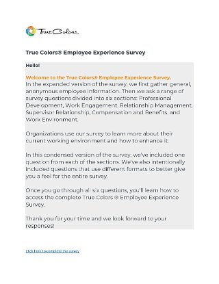 True Colors® Employee Experience Survey