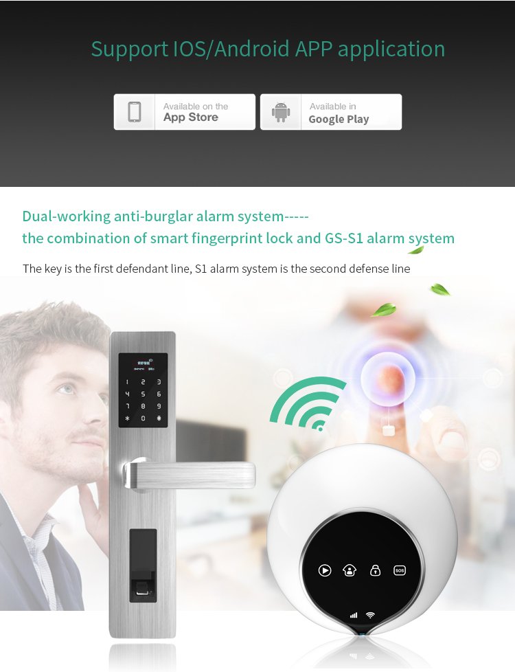 Smart fingerprint door lock workable with home alarm system