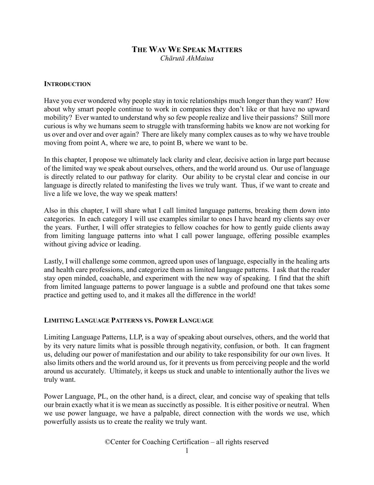The Way We Speak Matters by Chārutā AhMaiua