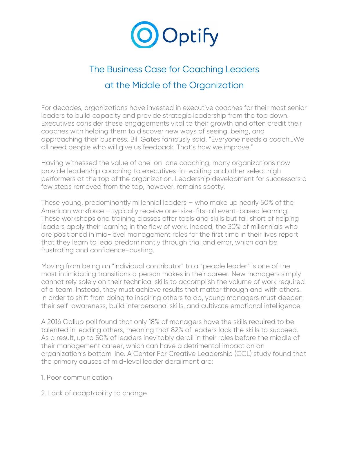The Business Case for Coaching Leaders at the Middle of the Organization