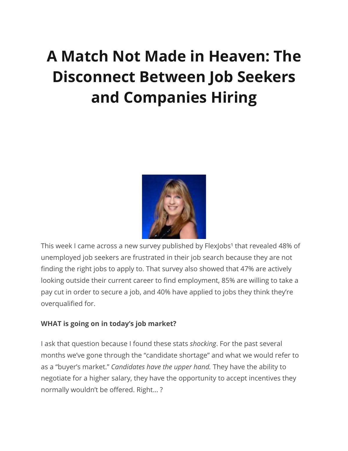 A Match Not Made in Heaven: The Disconnect Between Job Seekers and Companies Hiring     