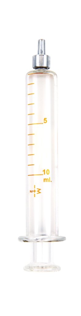 10 ml TRUTH Glass Reusable Syringe with Metal Luer Tip, 1ml graduation 
