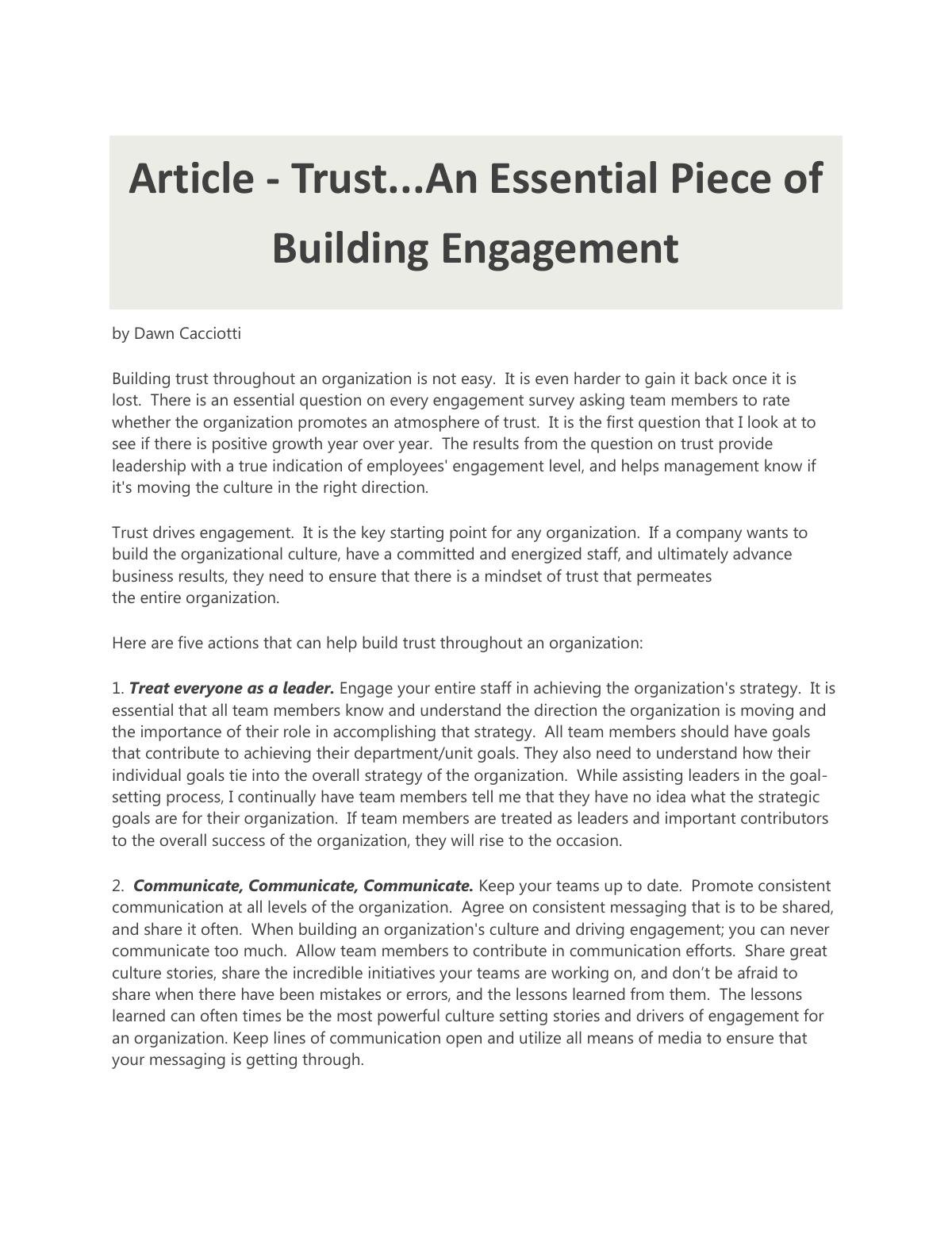 Trust...An Essential Piece of Building Engagement