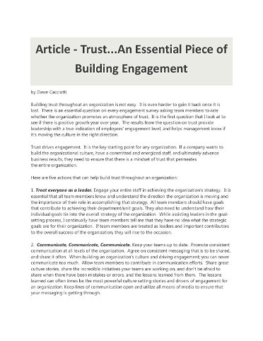 Trust...An Essential Piece of Building Engagement