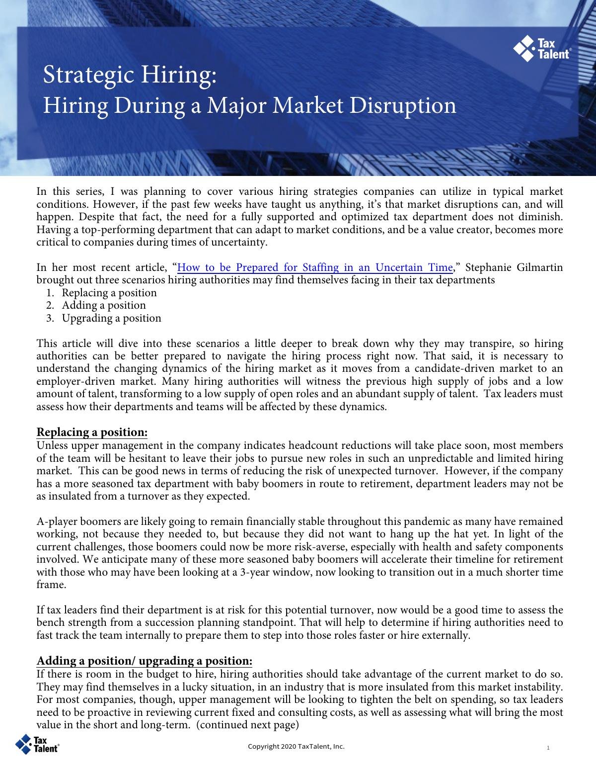 Strategic Hiring: Hiring During a Major Market Disruption