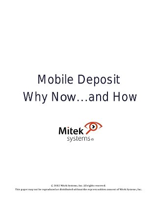 Mobile Deposit, Why Now and How