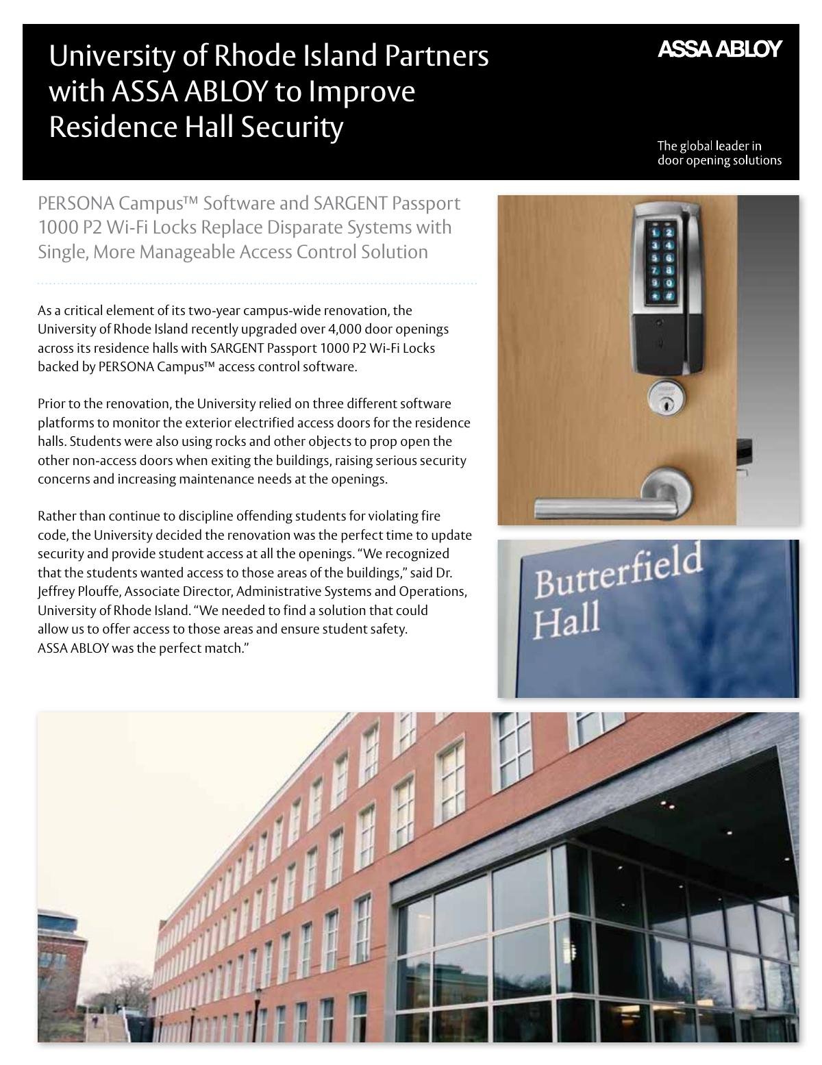 University of Rhode Island Partners with ASSA ABLOY to Improve Residence Hall Security