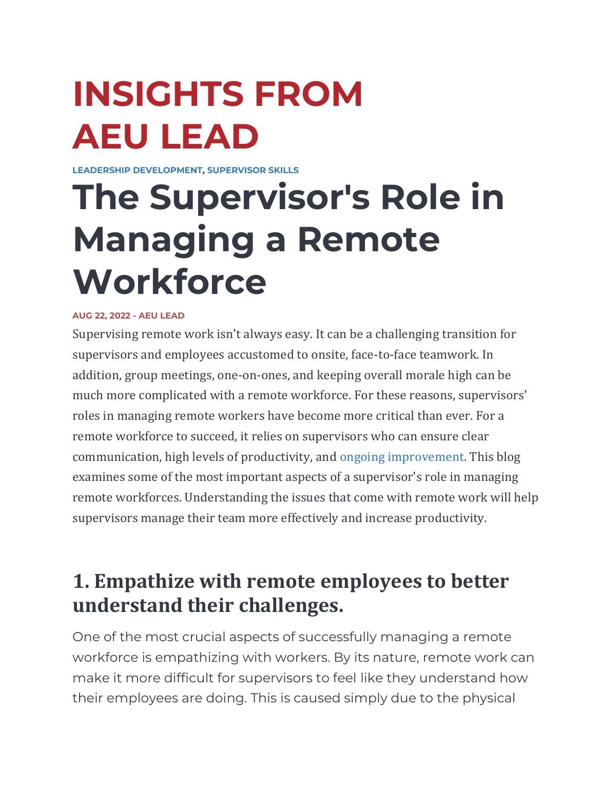 The Supervisor's Role in Managing a Remote Workforce