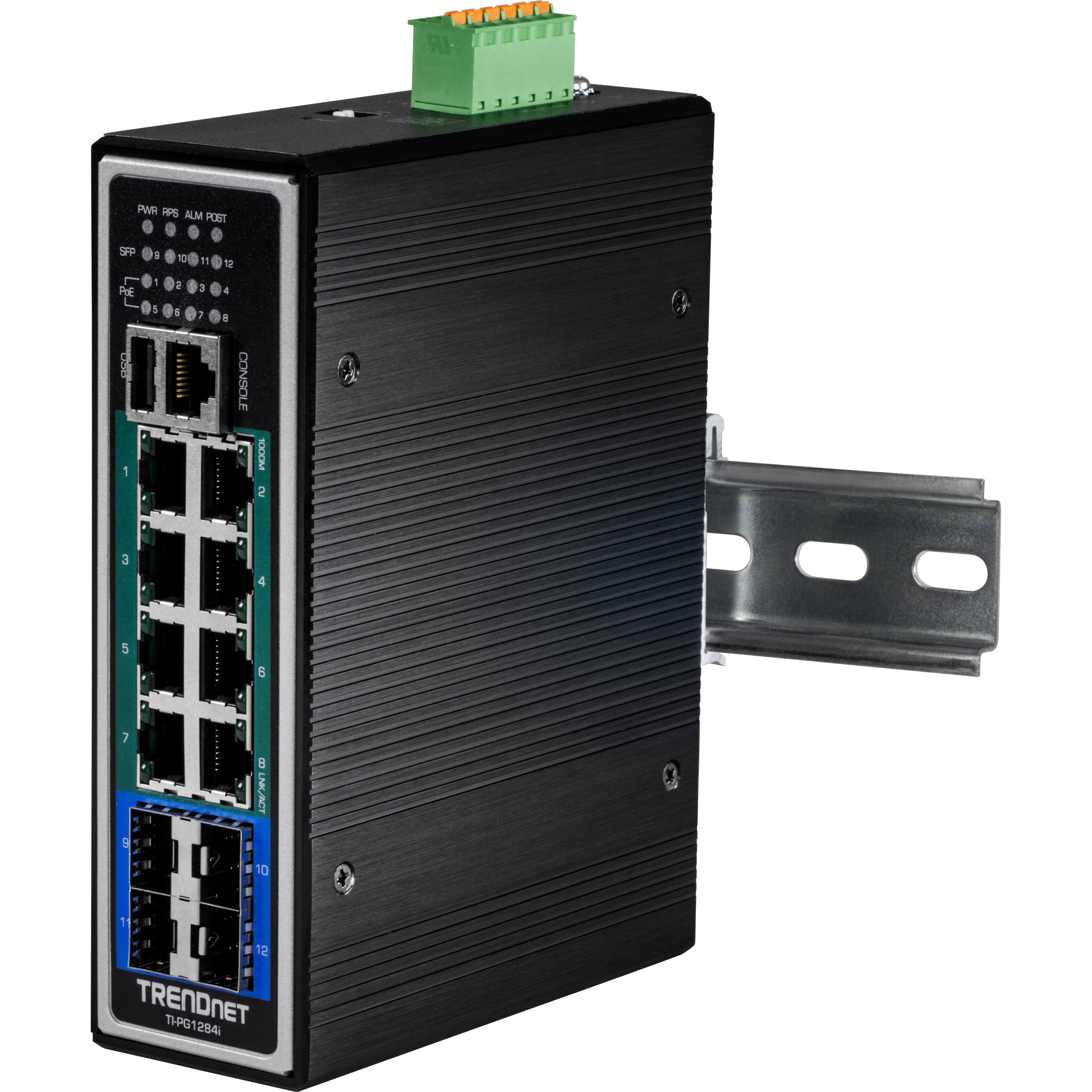 12-Port Industrial Gigabit L2+ Managed PoE+ DIN-Rail Switch, TI-PG1284i