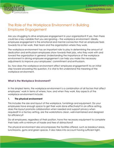The Role of the Workplace Environment in Building Employee Engagement