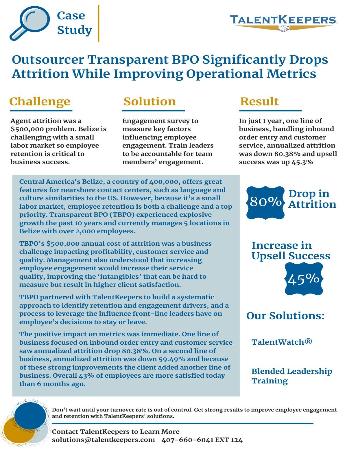 Outsourcer Transparent BPO Significantly Drops Attrition While Improving Operational Metrics