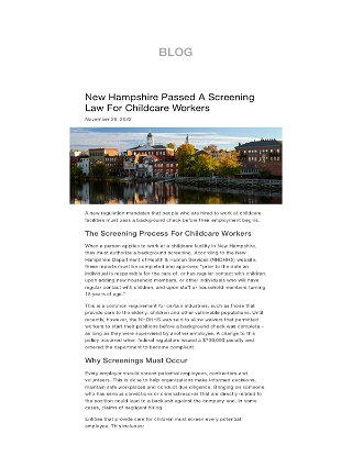 New Hampshire Passed A Screening Law For Childcare Workers - Backgrounds Online BLOG