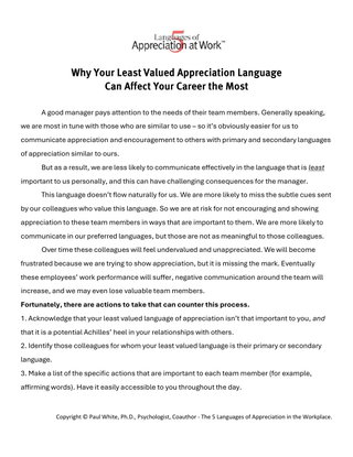 Why Your Least-Valued Appreciation Language Can Affect Your Career the Most