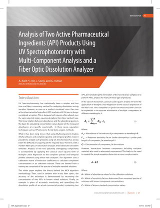 Analysis of Two API Products Using the Opt-Diss 410 UV FIber Optics with Multi-Component Analysis