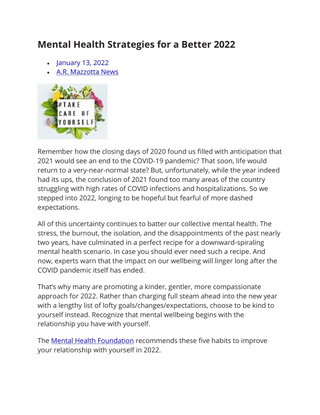 Mental Health Strategies for a Better 2022