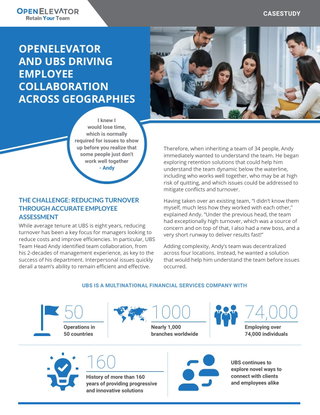 OPENELEVATOR AND UBS DRIVING EMPLOYEE COLLABORATION ACROSS GEOGRAPHIES