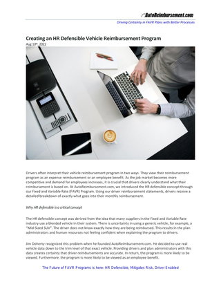 Creating an HR Defensible Vehicle Reimbursement Program