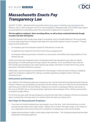 Massachusetts Enacts Pay Transparency Law