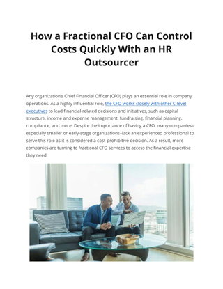 How a Fractional CFO Can Control  Costs Quickly With an HR  Outsourcer