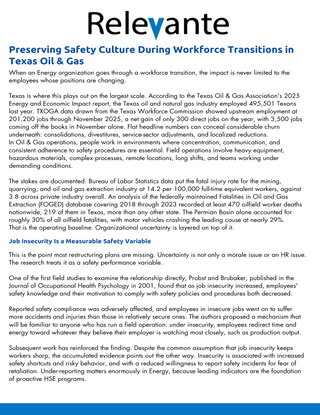 Preserving Safety Culture During Workforce Transitions in Texas Oil & Gas