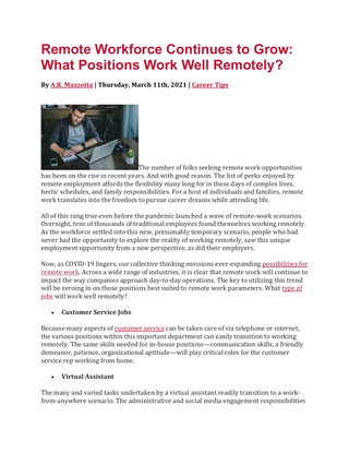 Remote Workforce Continues to Grow