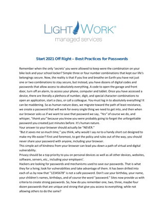 Start 2021 Off Right – Best Practices for Passwords