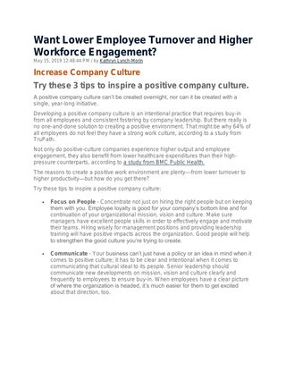Want Lower Employee Turnover and Higher Workforce Engagement?