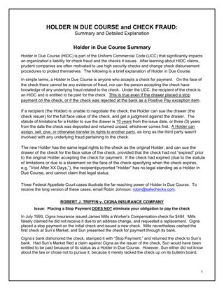 HOLDER IN DUE COURSE and CHECK FRAUD: Summary and Detailed Explanation