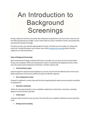 An Introduction to Background Screenings
