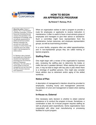 HOW TO BEGIN AN APPRENTICE PROGRAM