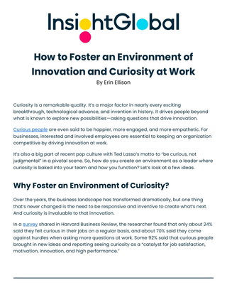 How to Foster an Environment of Innovation and Curiosity at Work