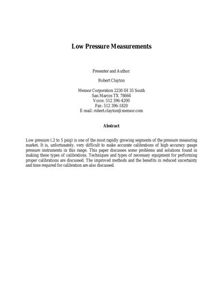 Low Pressure Measurements